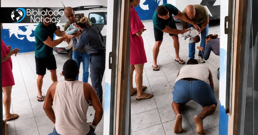 Padre clama de rodillas mientras policías salvan a su bebé de 47 días